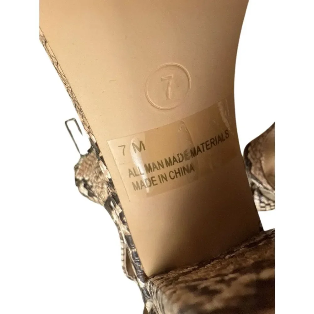 Women's 7 Snake Print Ankle Strap Block Heel Sandal Feminine Mobwife‎ Office Y2K